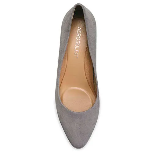 Aerosoles Grey Fabric Slip On Almond Toe Comfortable Covered Stacked Heel Pumps