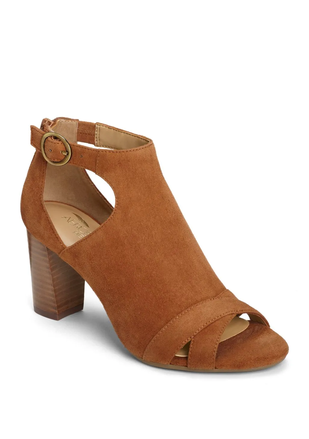 Aerosoles S Dark Tan Cutout Suede Comfortable Peep Toe Block Heel Bootie