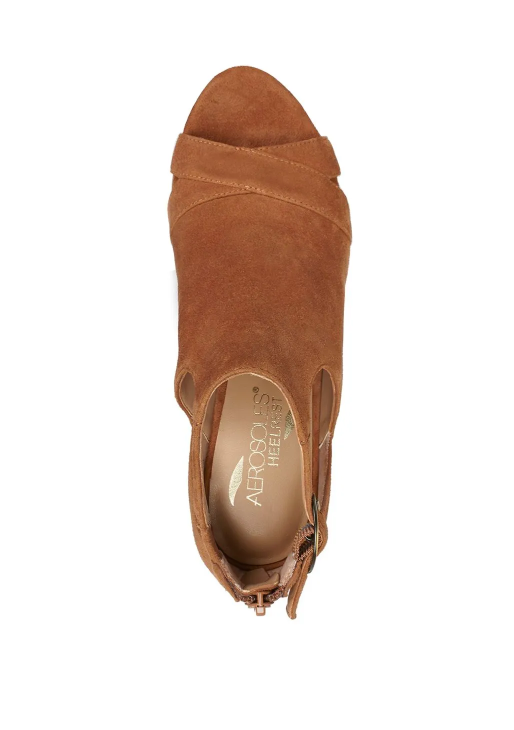 Aerosoles S Dark Tan Cutout Suede Comfortable Peep Toe Block Heel Bootie