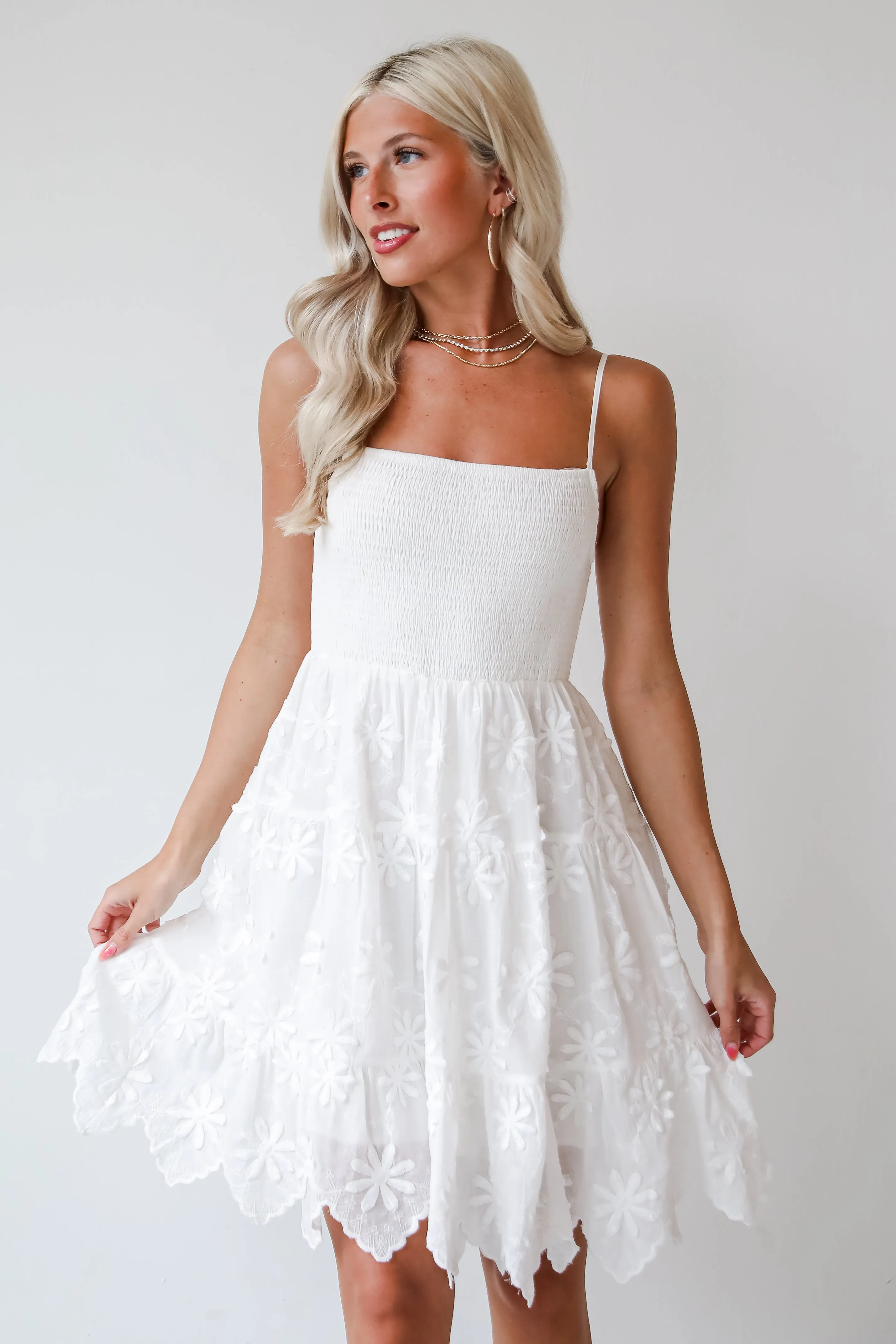 Airy Romance White Floral Embroidered Mini Dress