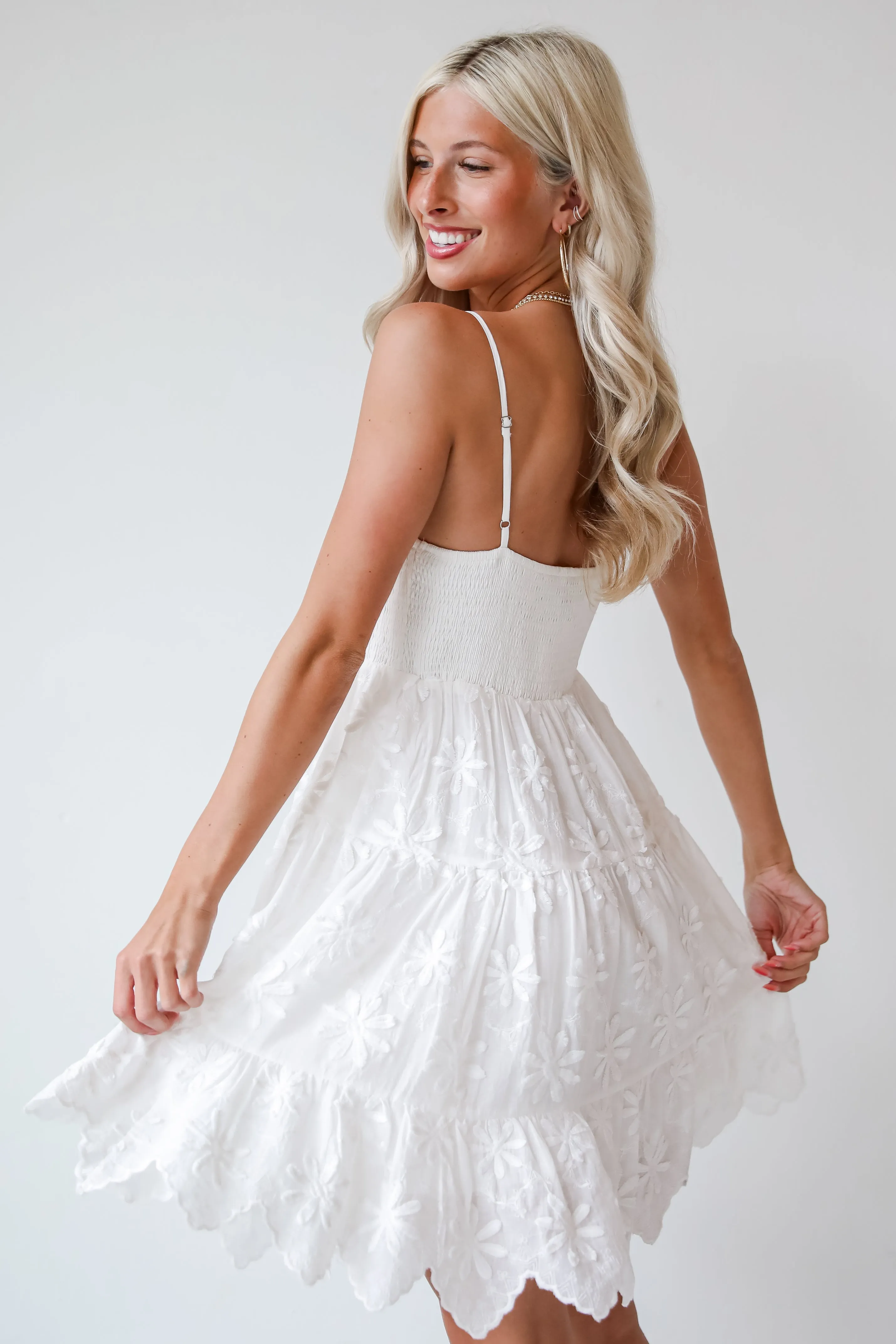 Airy Romance White Floral Embroidered Mini Dress