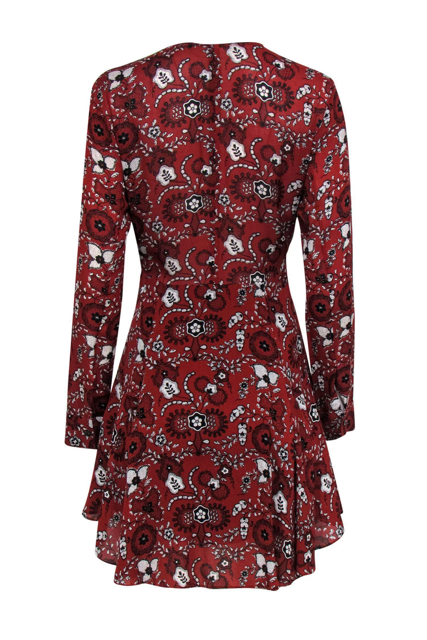 A.L.C. - Brick Red Paisley Dress w/ Black & White Floral Details Sz 6