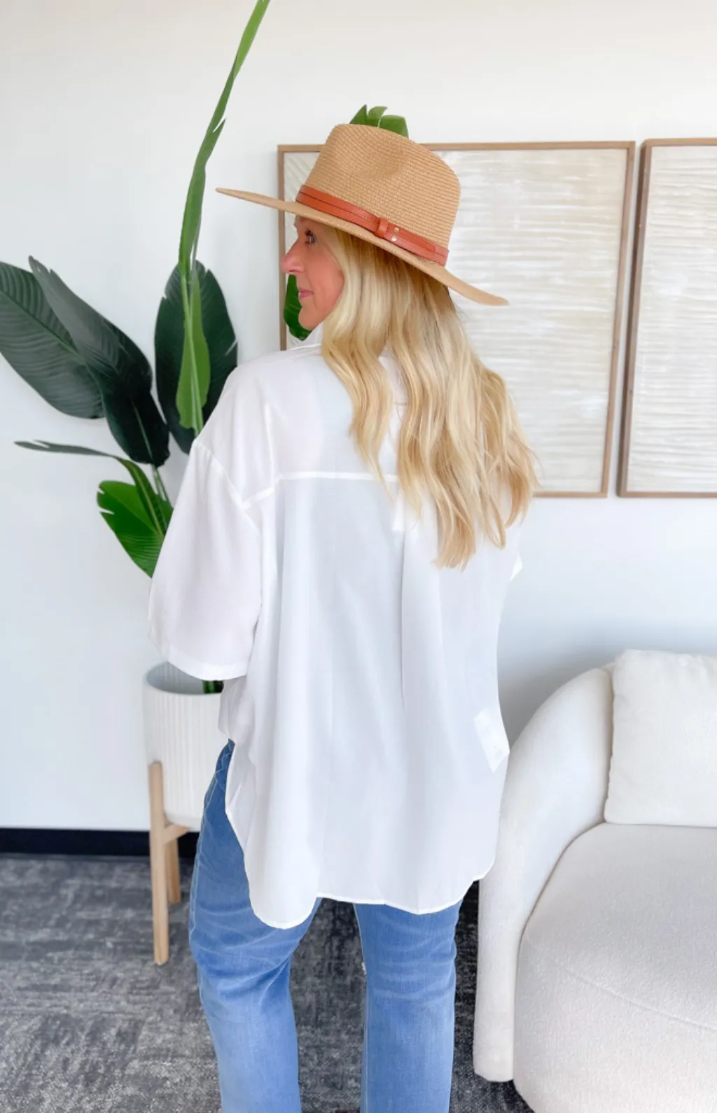 Annie Button Front White Shirt-Curvy