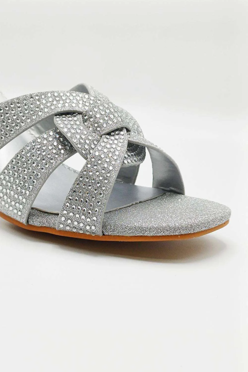 Aurelia Diamante Embellished 3 Strap Mule in Silver