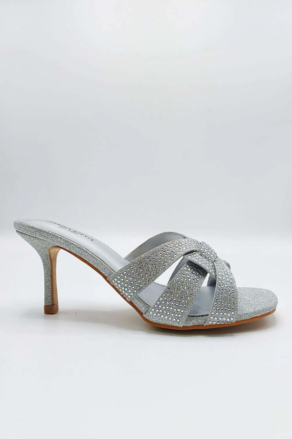 Aurelia Diamante Embellished 3 Strap Mule in Silver