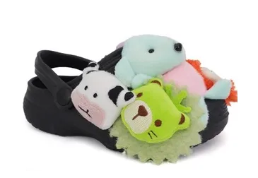 AVA02 - BLACK KIDS STUFFED ANIMAL SANDALS