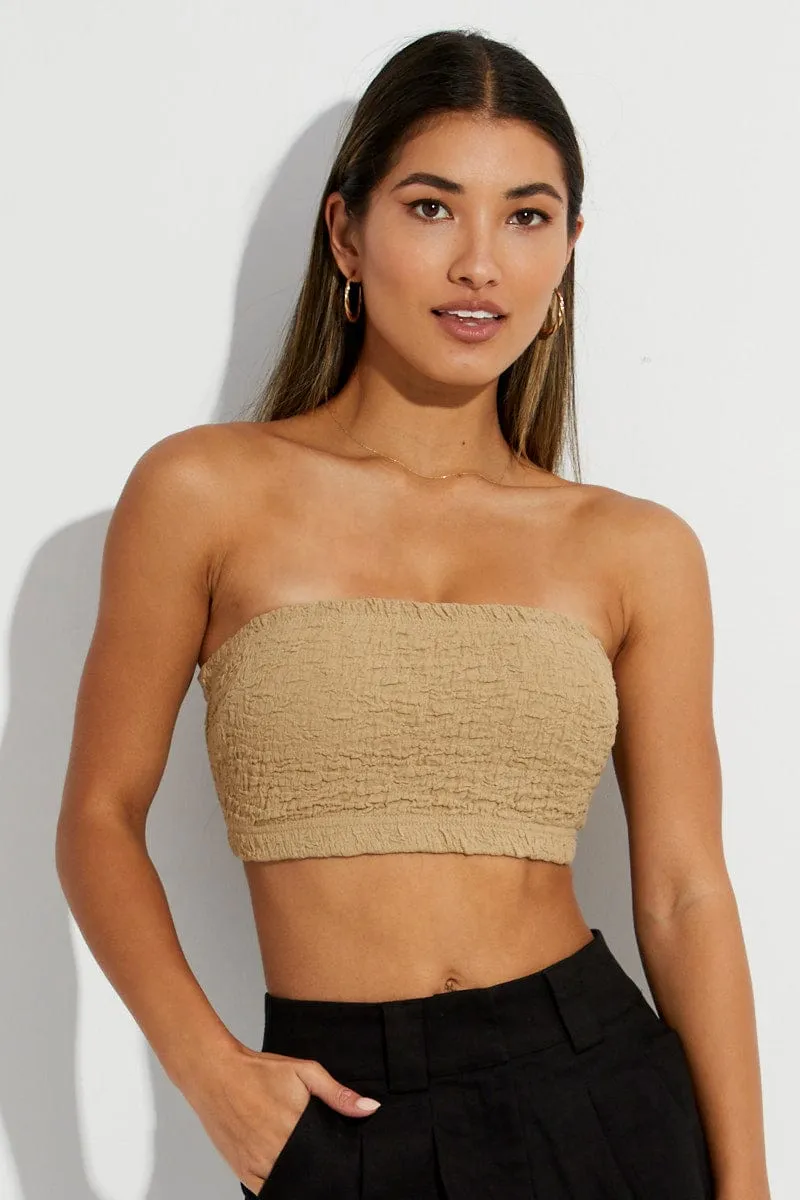 Beige Bandeau Top Textured