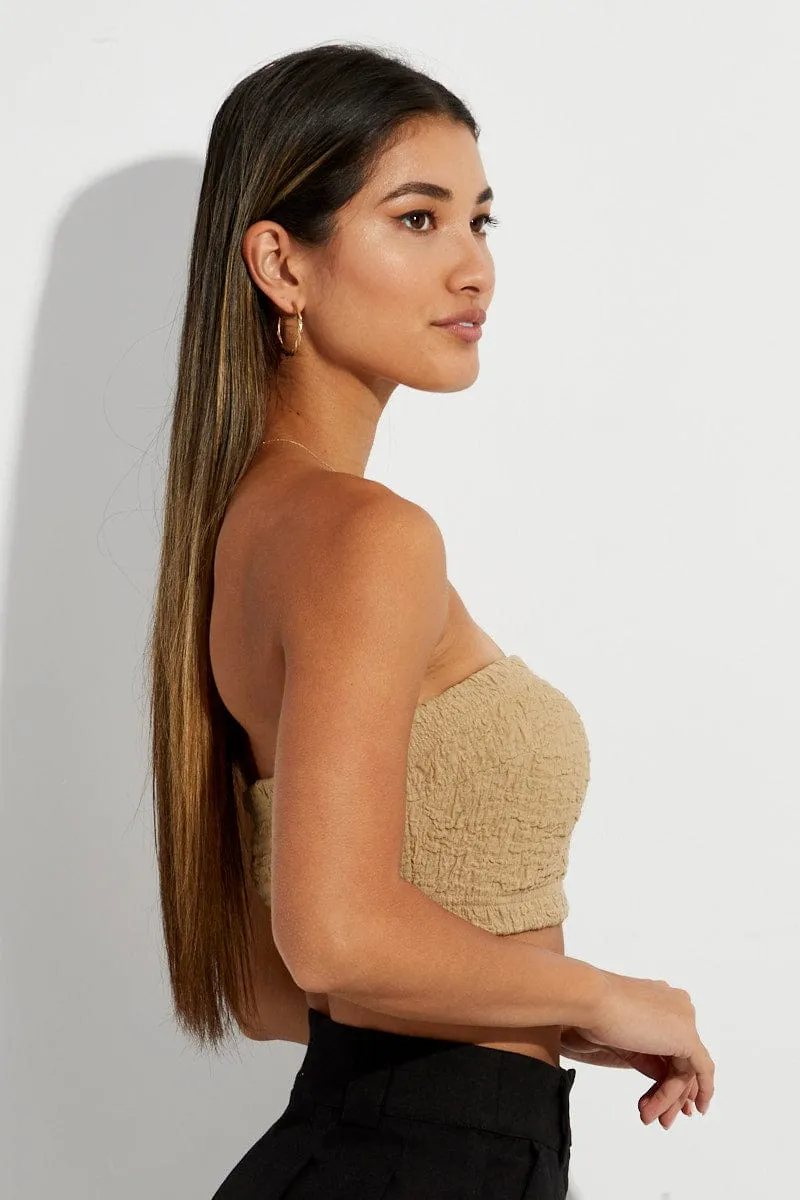 Beige Bandeau Top Textured