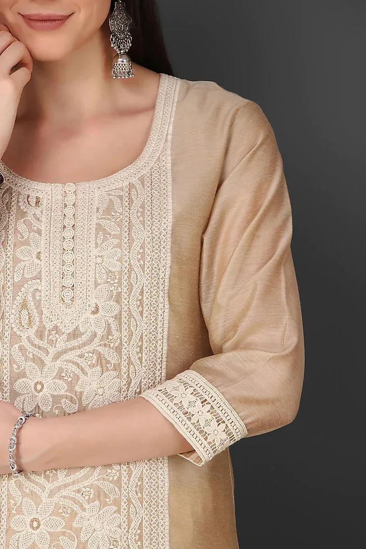 Beige Chikankari Kurta Set