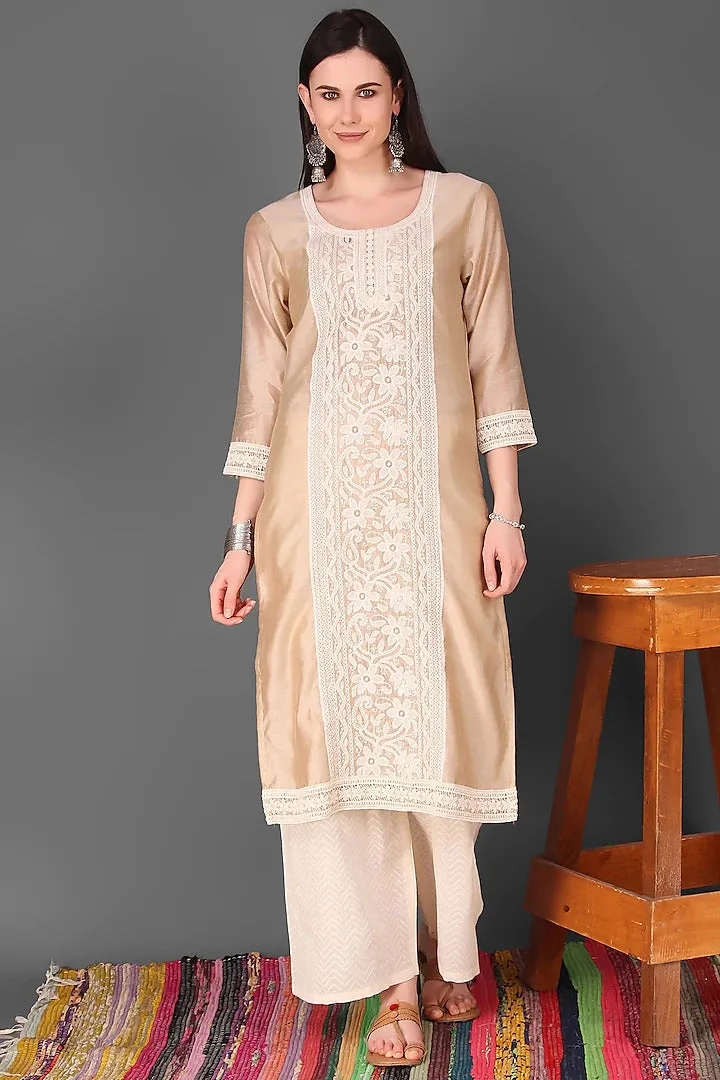 Beige Chikankari Kurta Set