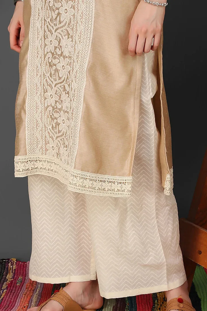 Beige Chikankari Kurta Set