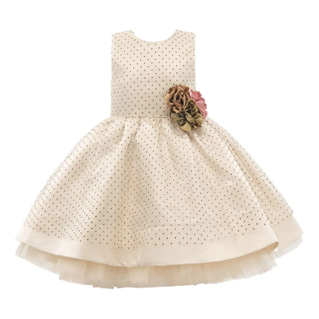 Beige Floral Brooch Dress