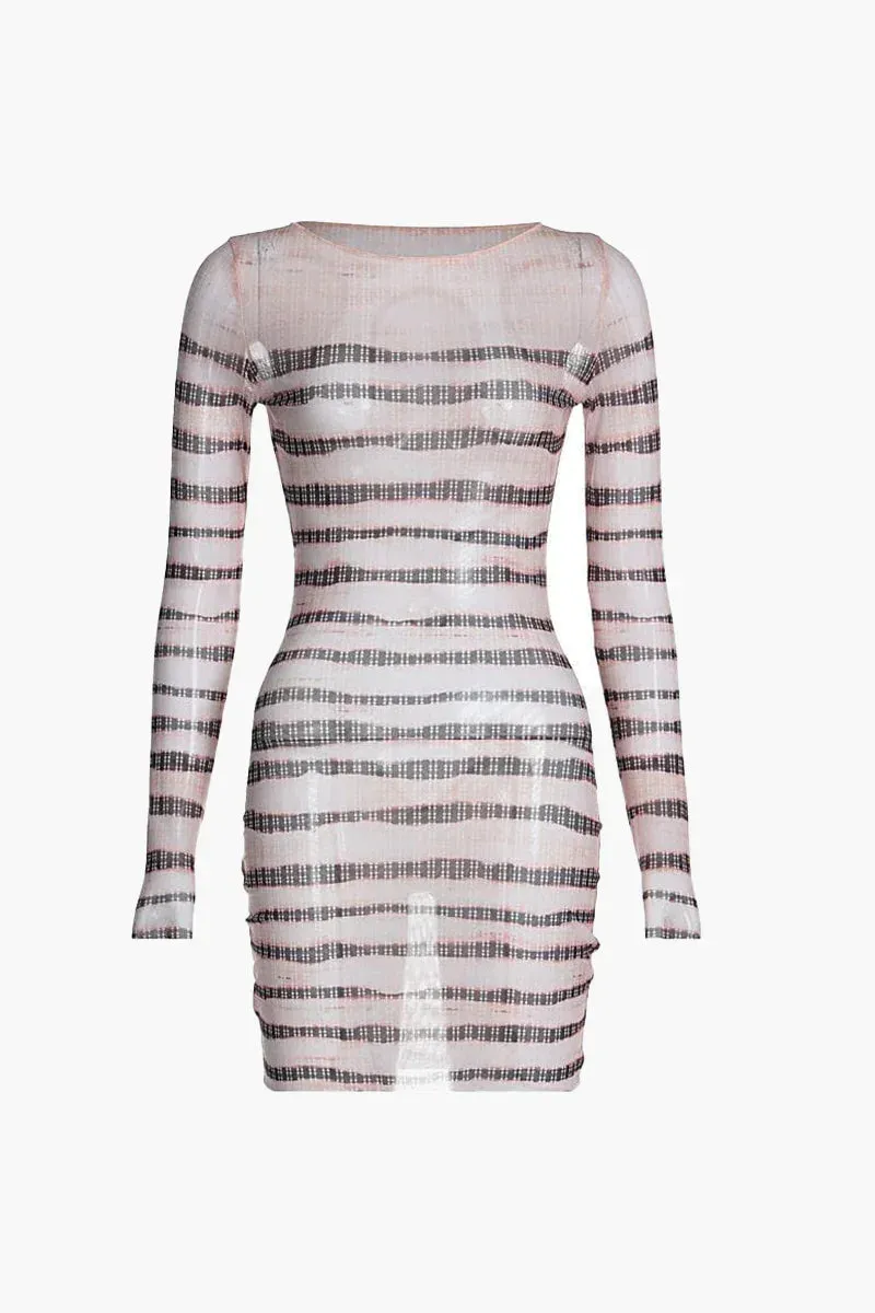 Beige Stripped Mini Dress