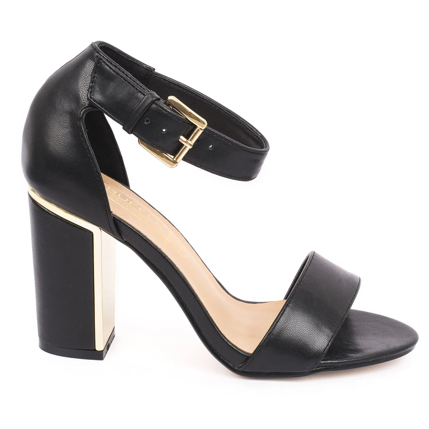 Black Block Ankle Strap Heel Sandal