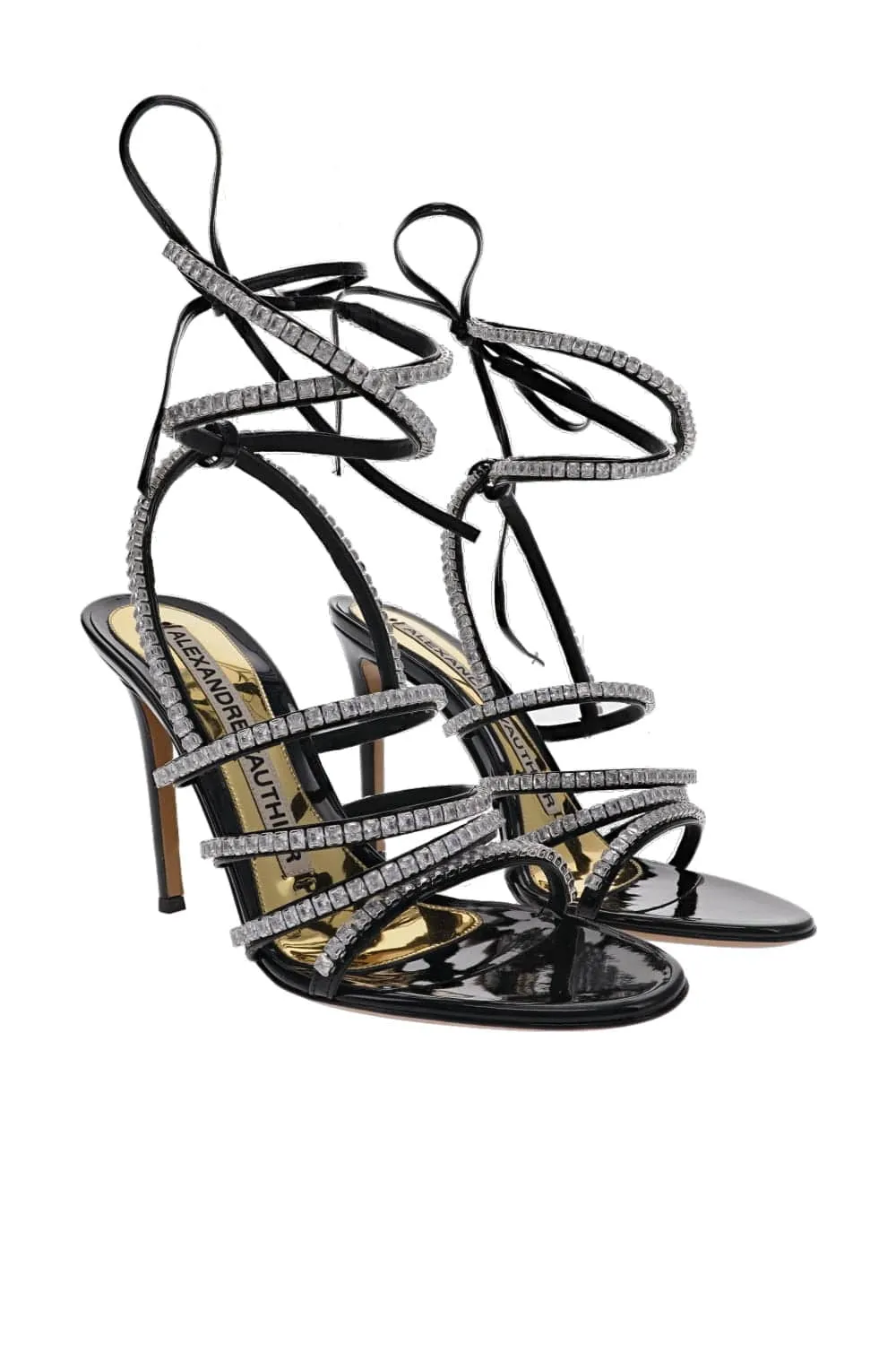 Black Crystal Ankle Wrap Heel Sandals