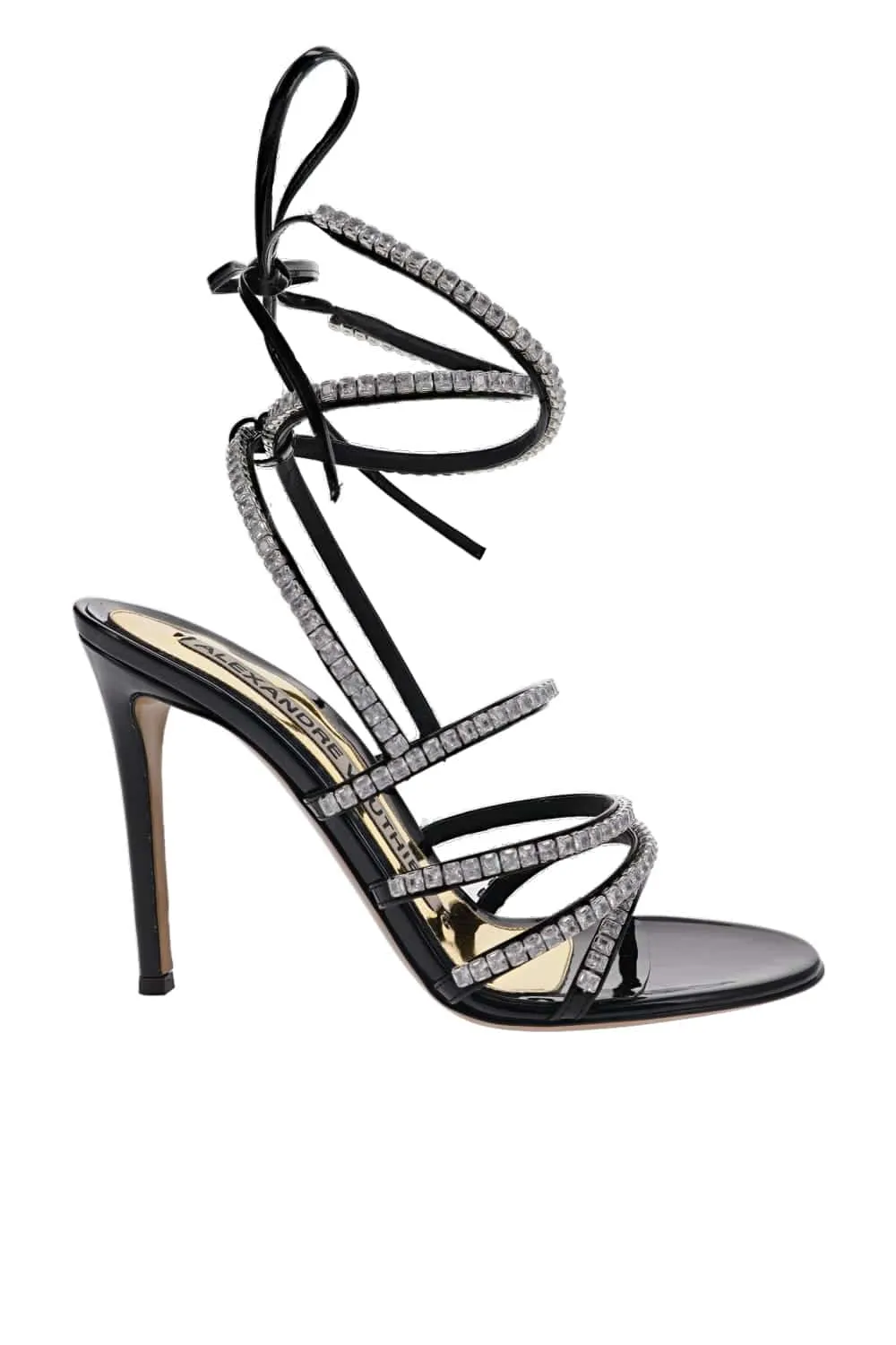 Black Crystal Ankle Wrap Heel Sandals