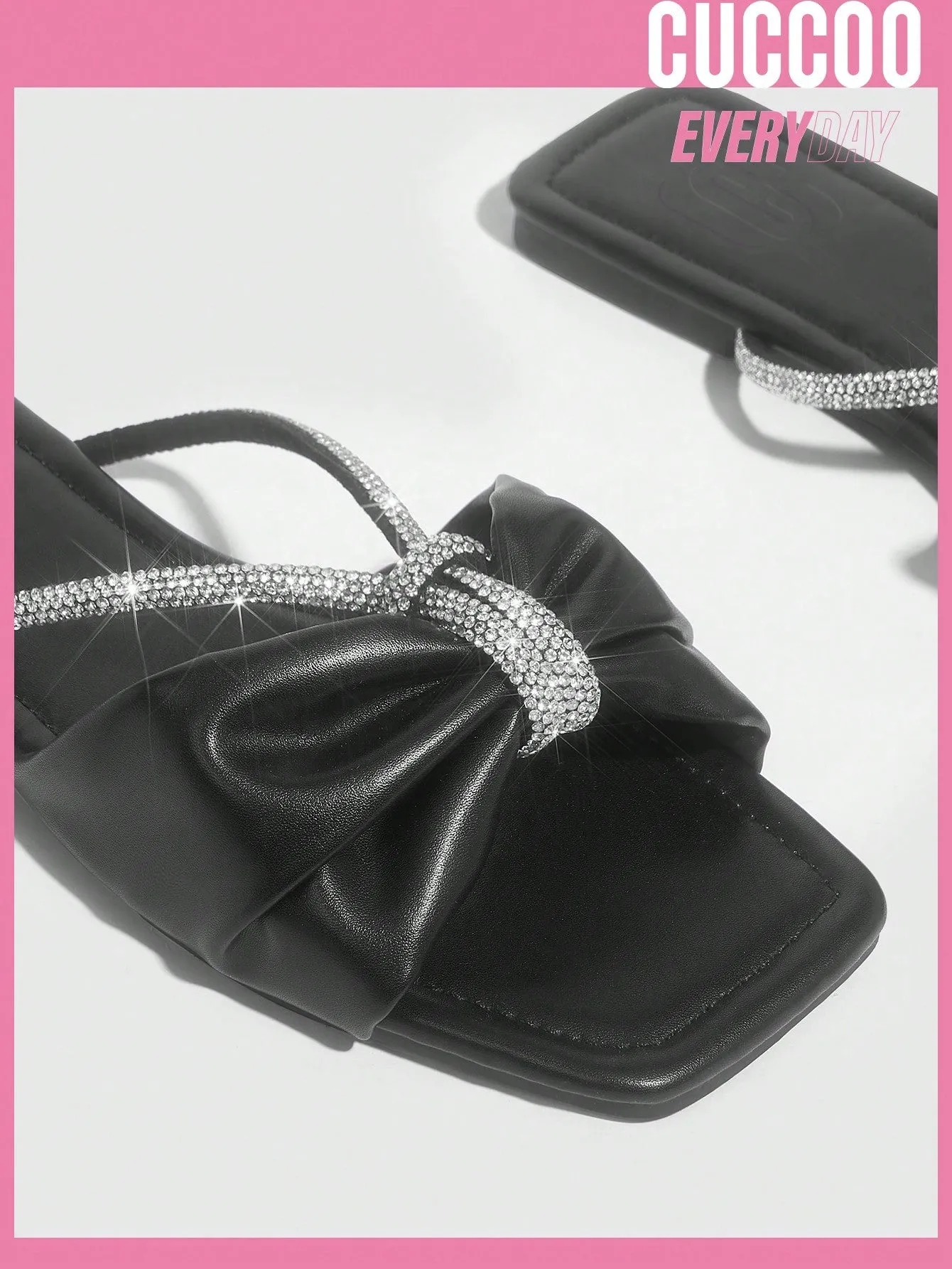 Black Rhinestone Fashionable Flat Woman Shoes Sandals For Spring And Summer