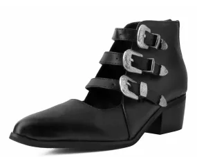 Black Western Buckle Block Heel