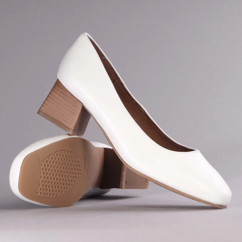 Block Heel Court Shoe in White - 12476