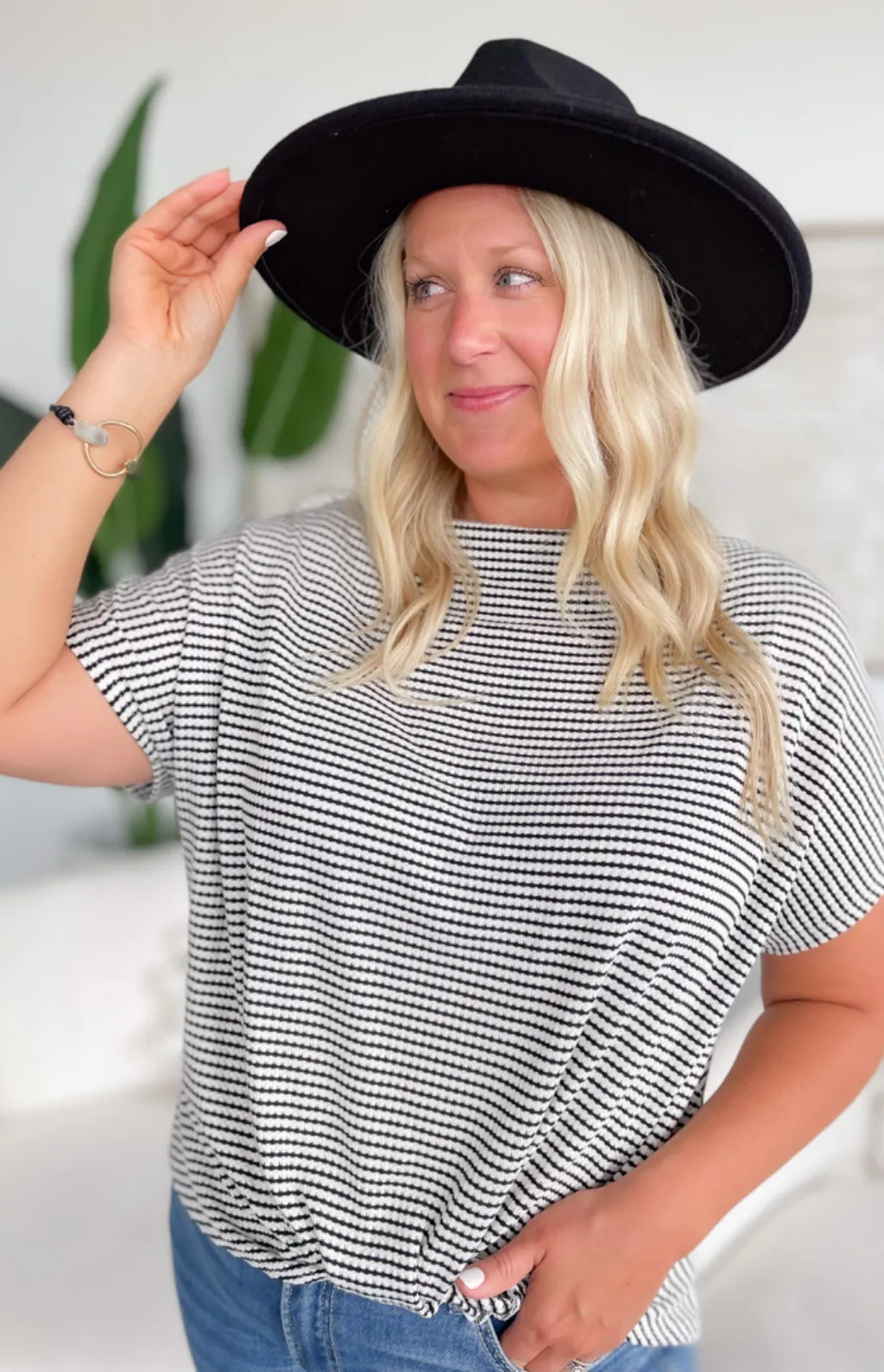 Bonnie Striped Front Knot Top-Curvy