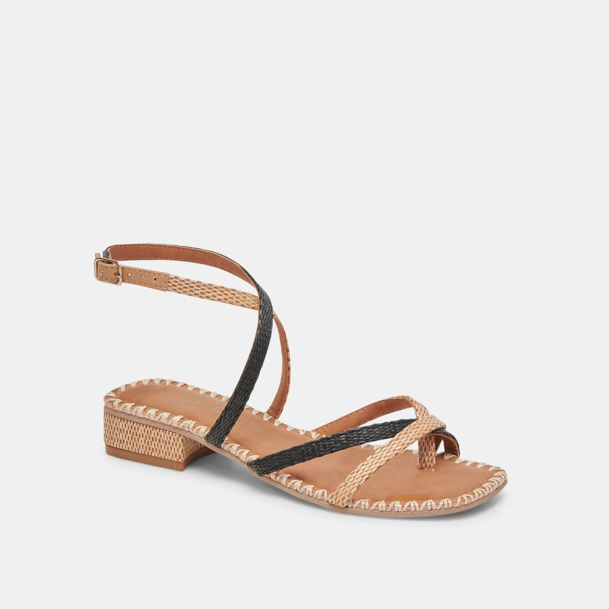 BRINN SANDALS BLACK NATURAL RAFFIA