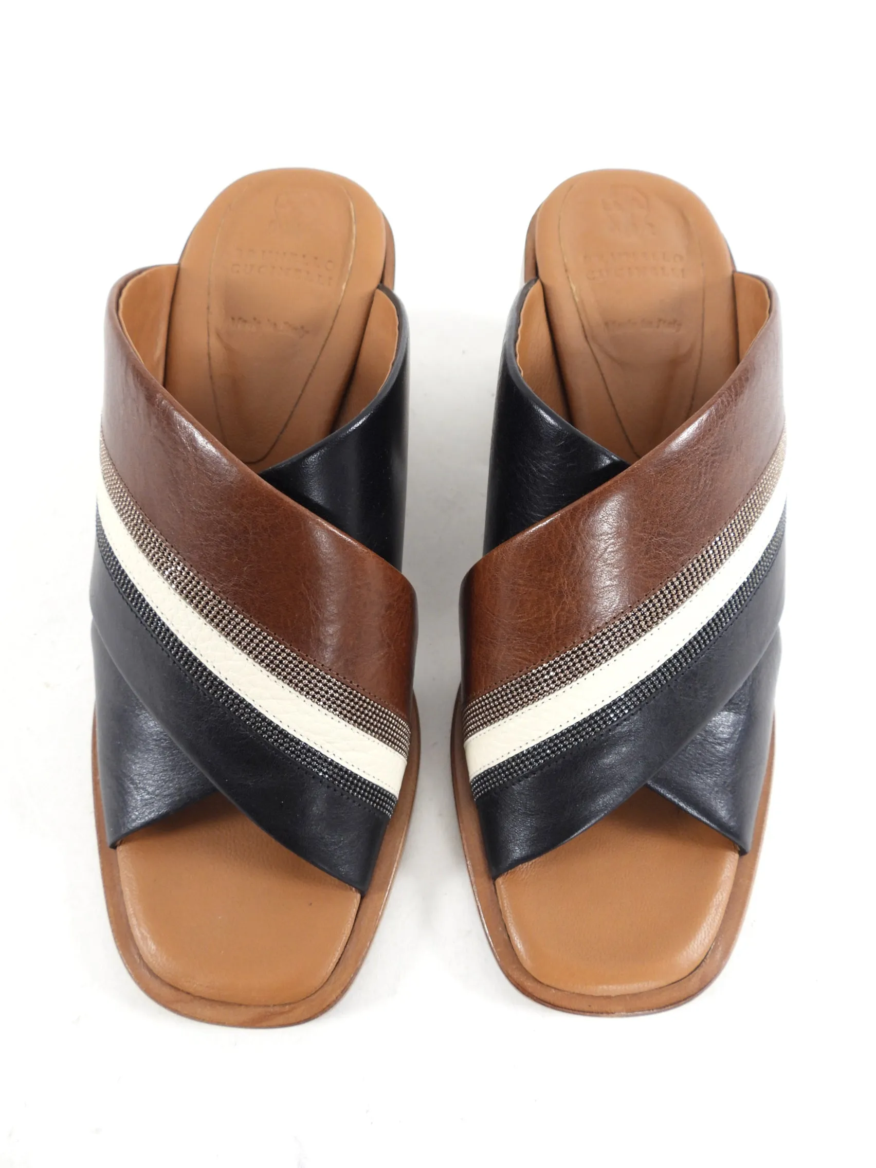 Brunello Cucinelli Criss Cross Color Block Monili Mules - 37