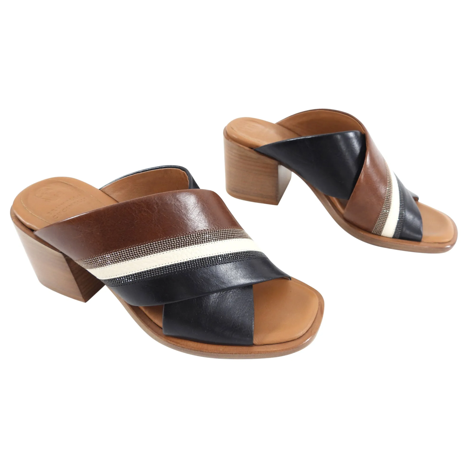 Brunello Cucinelli Criss Cross Color Block Monili Mules - 37