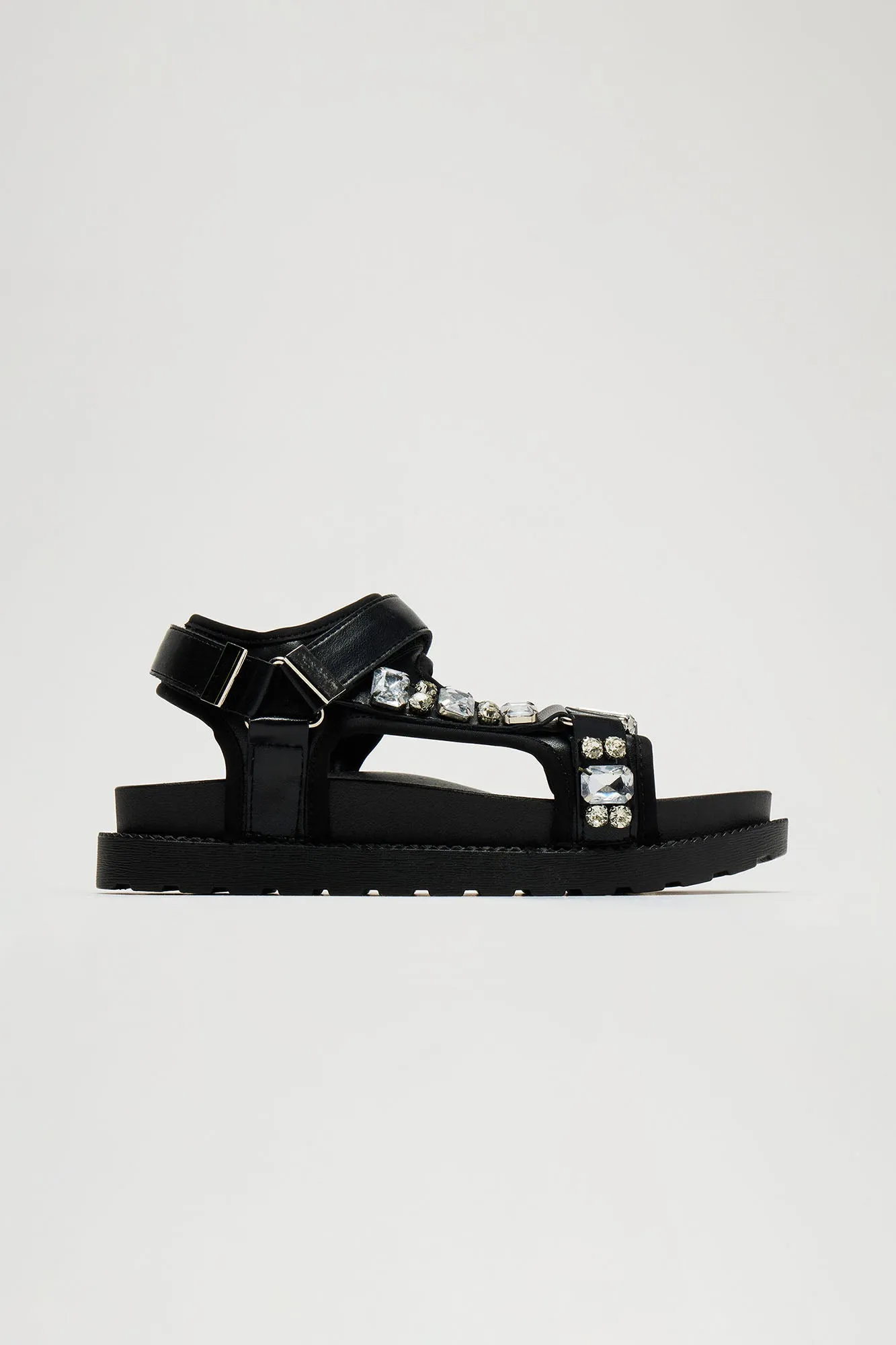 Camella Embellished Flat Sandals - Black