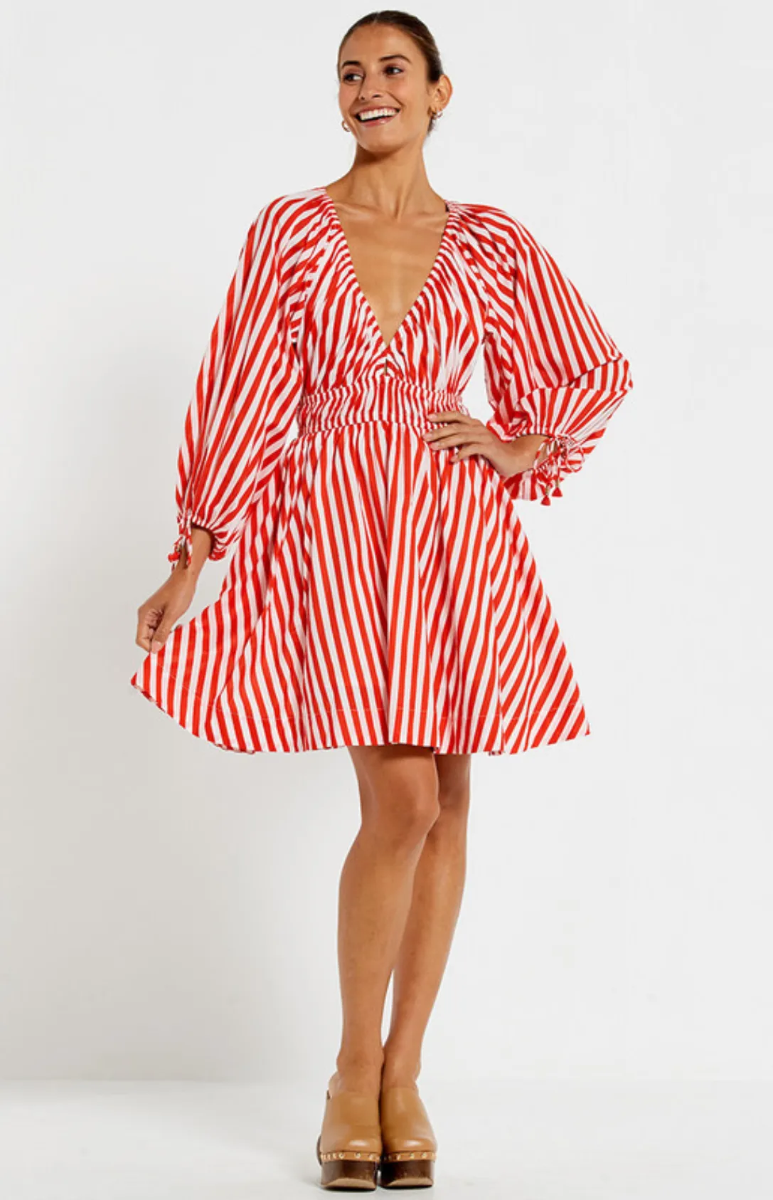 Candy Stripe V-Neck Dress - Red Stripe