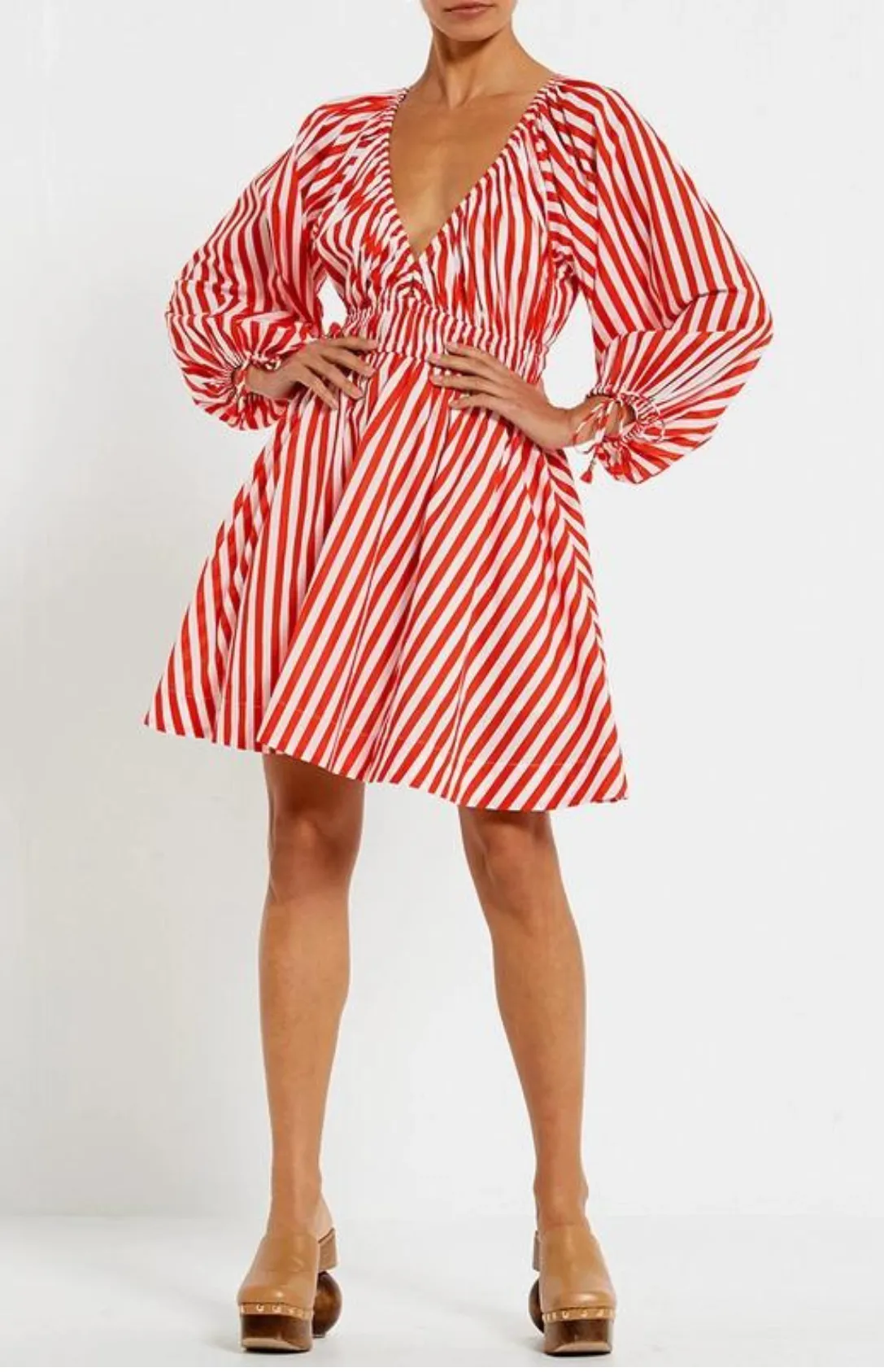 Candy Stripe V-Neck Dress - Red Stripe