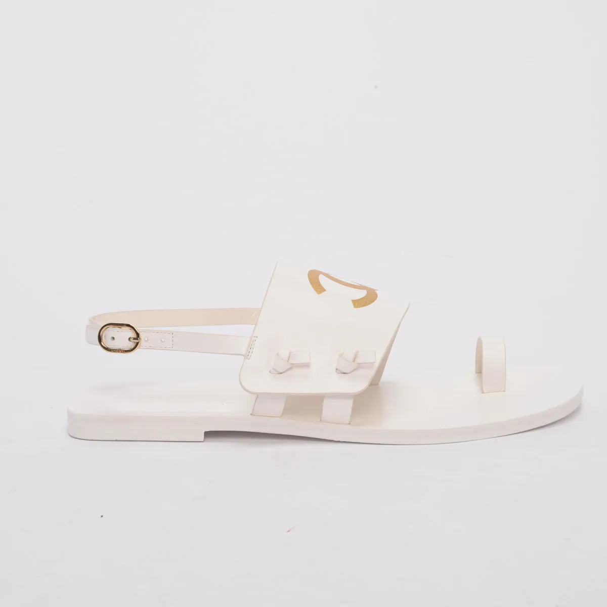 Chanel White & Gold Leather CC Strap Sandals 40