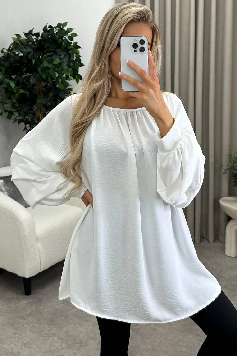 Chella White Tier Long Sleeve Bardot Top