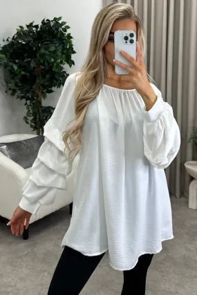 Chella White Tier Long Sleeve Bardot Top