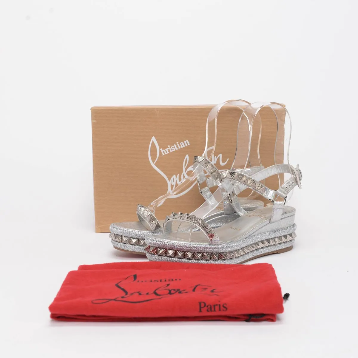 Christian Louboutin Silver Studded Pyraclou Sandals 36