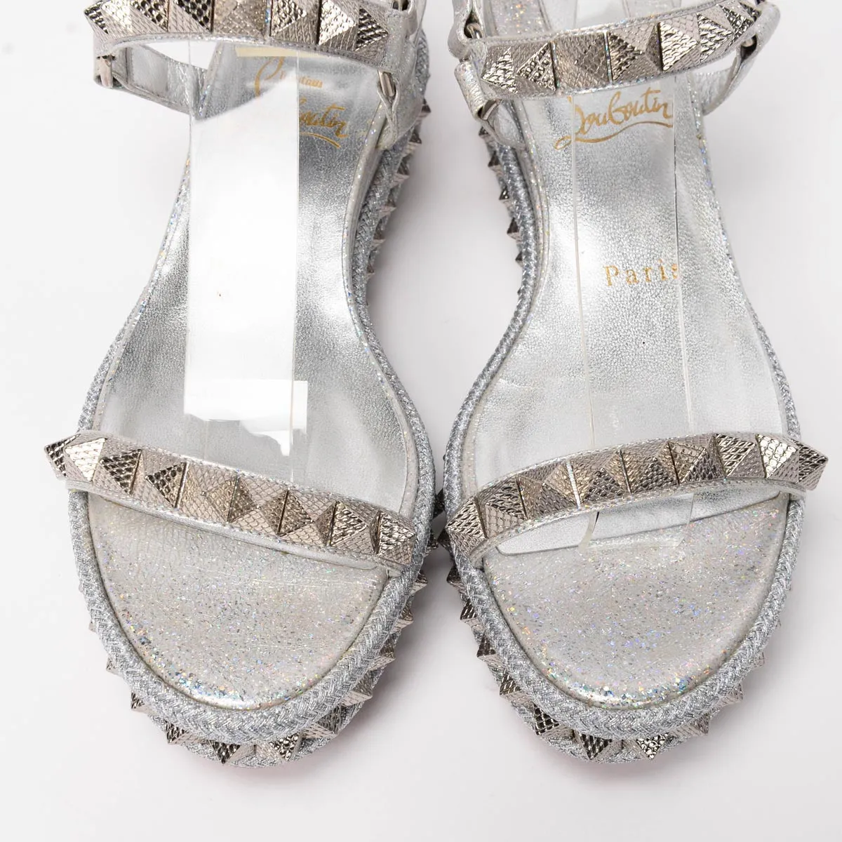 Christian Louboutin Silver Studded Pyraclou Sandals 36