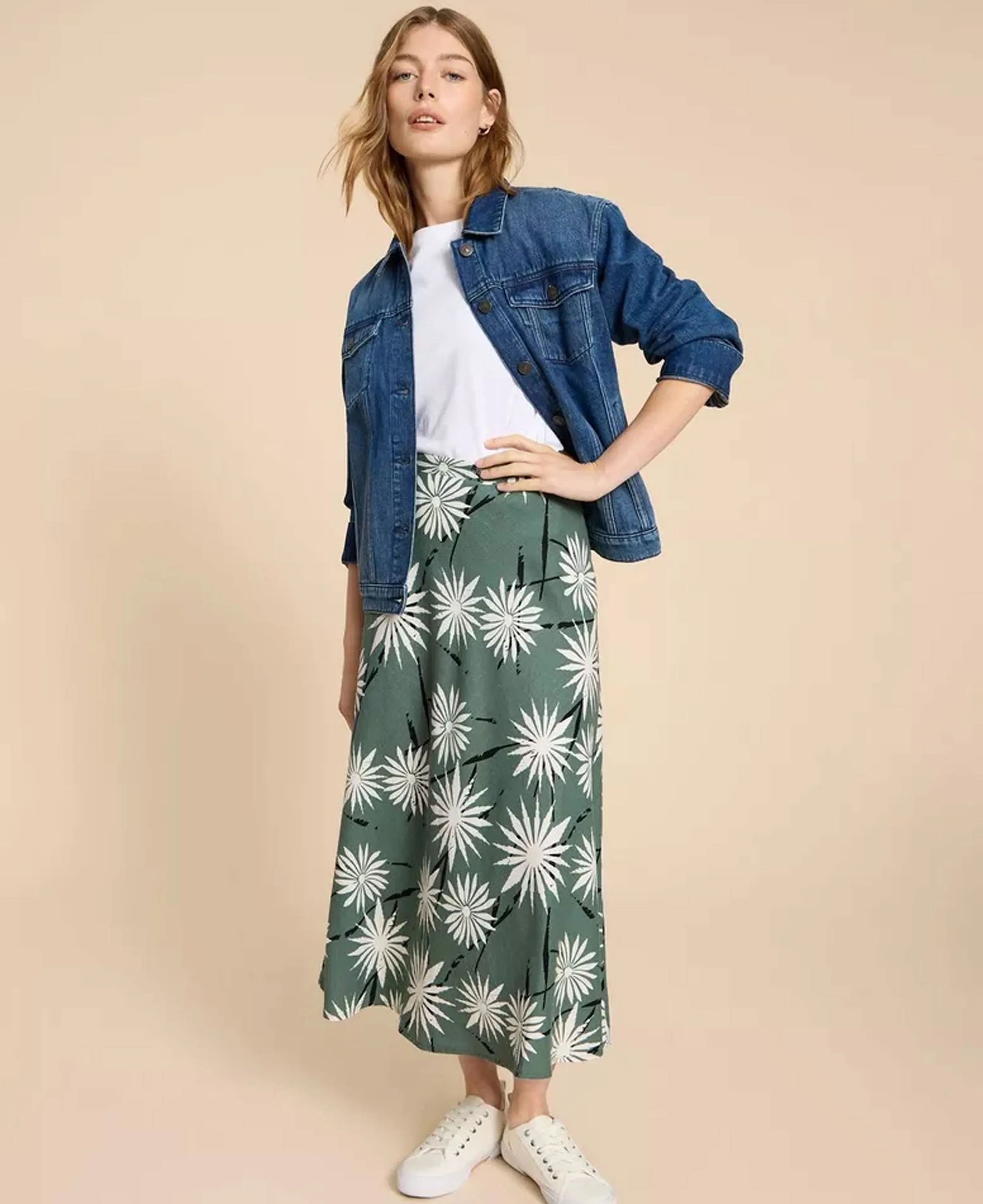 Clemence Linen Blend Skirt - Green Print