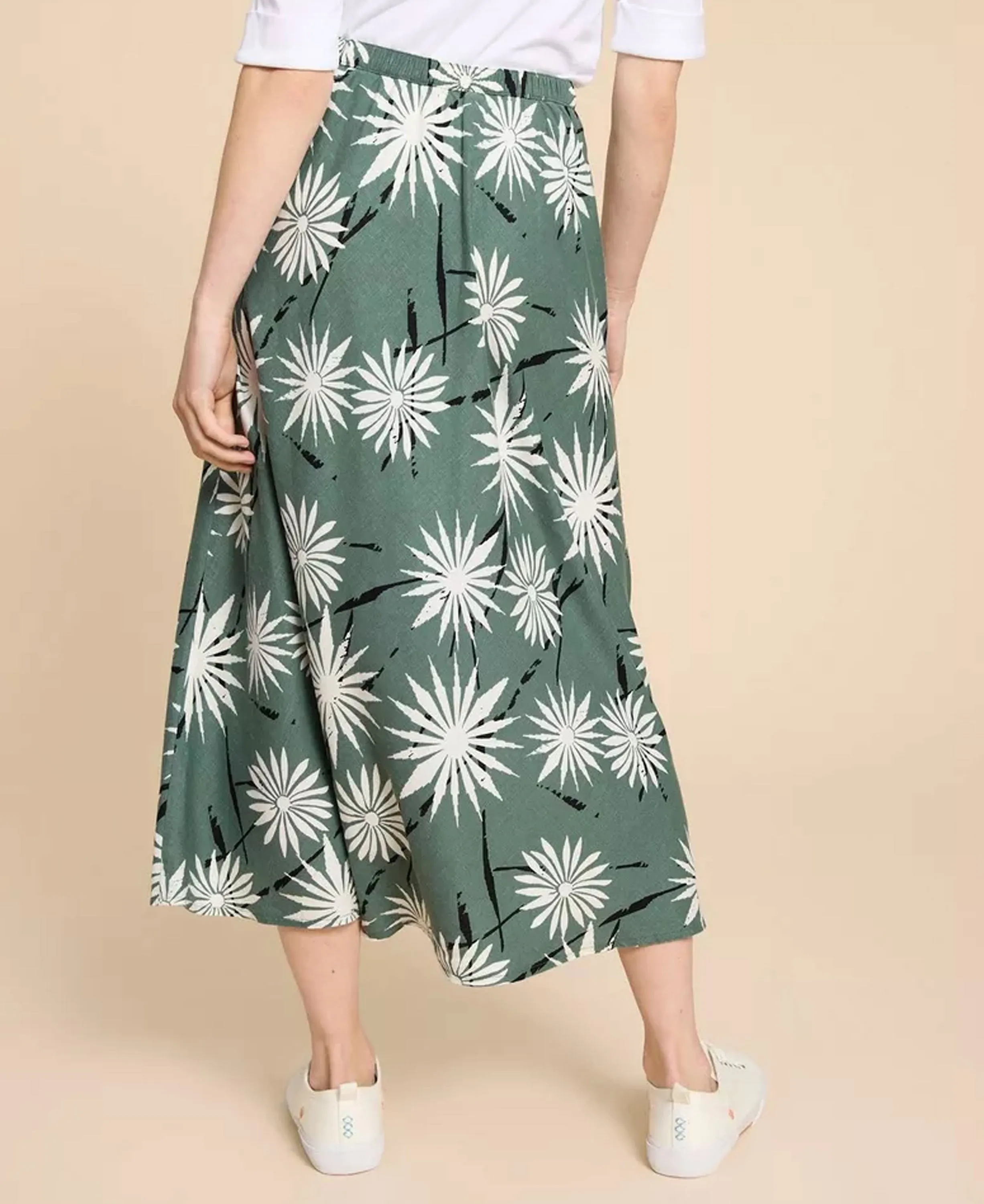 Clemence Linen Blend Skirt - Green Print