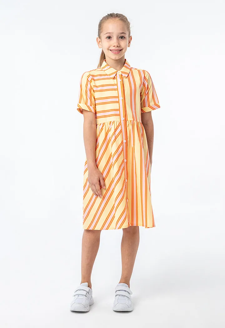 Collared All Over Striped Cotton Flared Dress