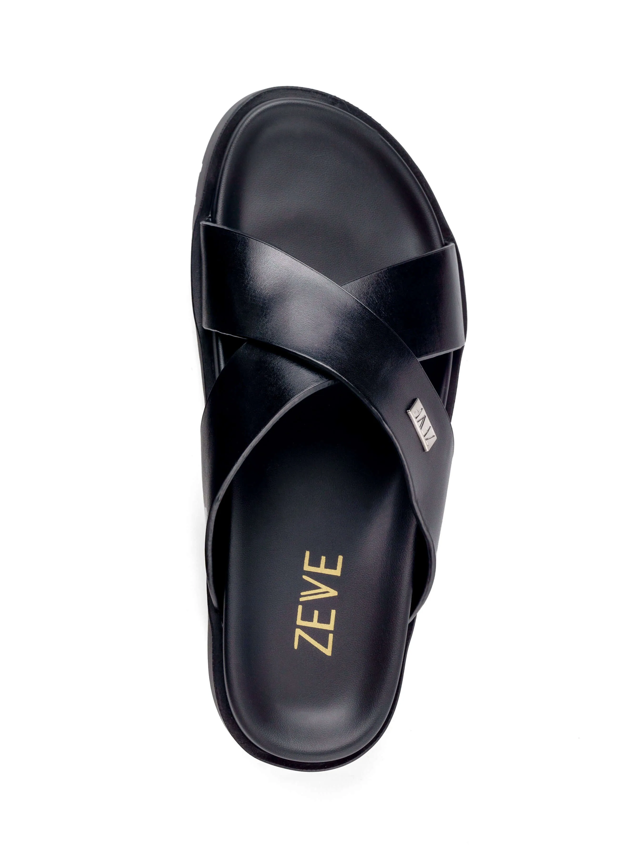 Cross Strap Riliv Sandal - Black Leather