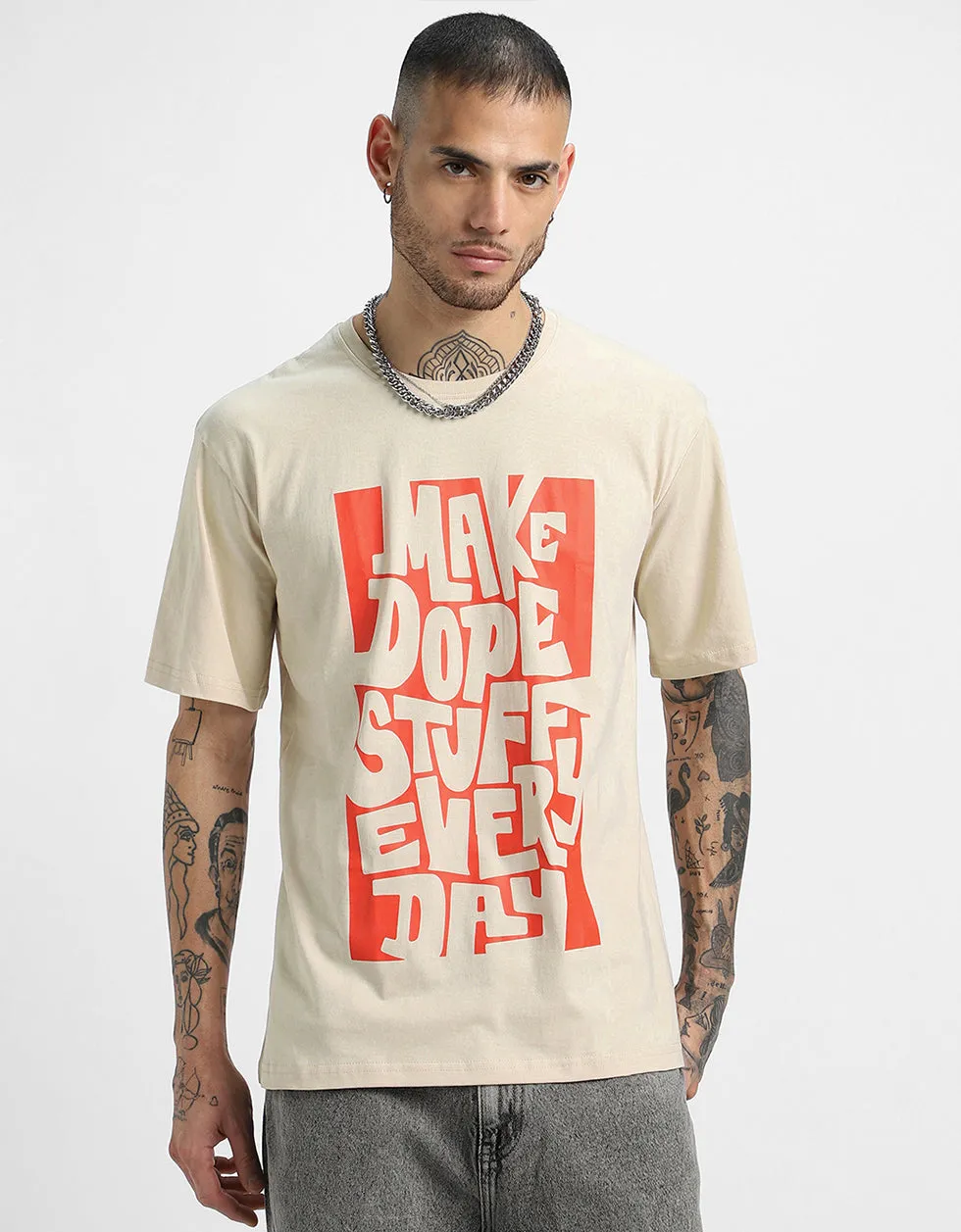 Dope Stuff Beige Oversized Tshirt