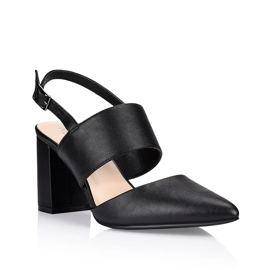 Ena Closed Toe Block Heels - Black Smooth