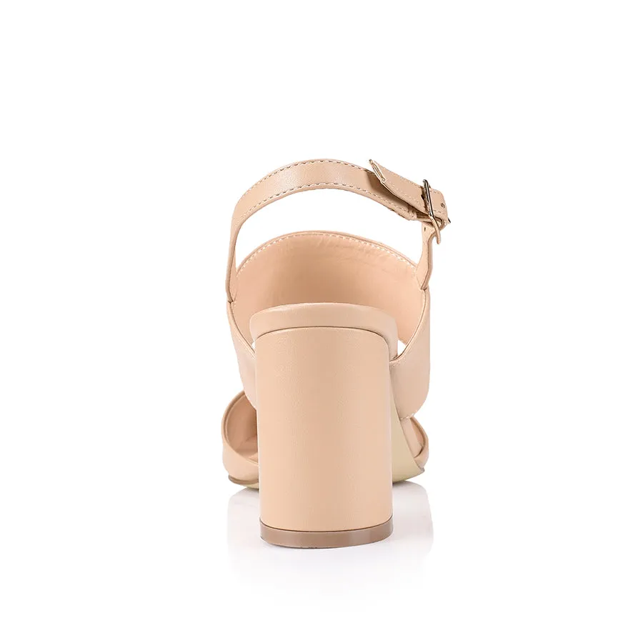 Ena Closed Toe Block Heels - Nude Smooth