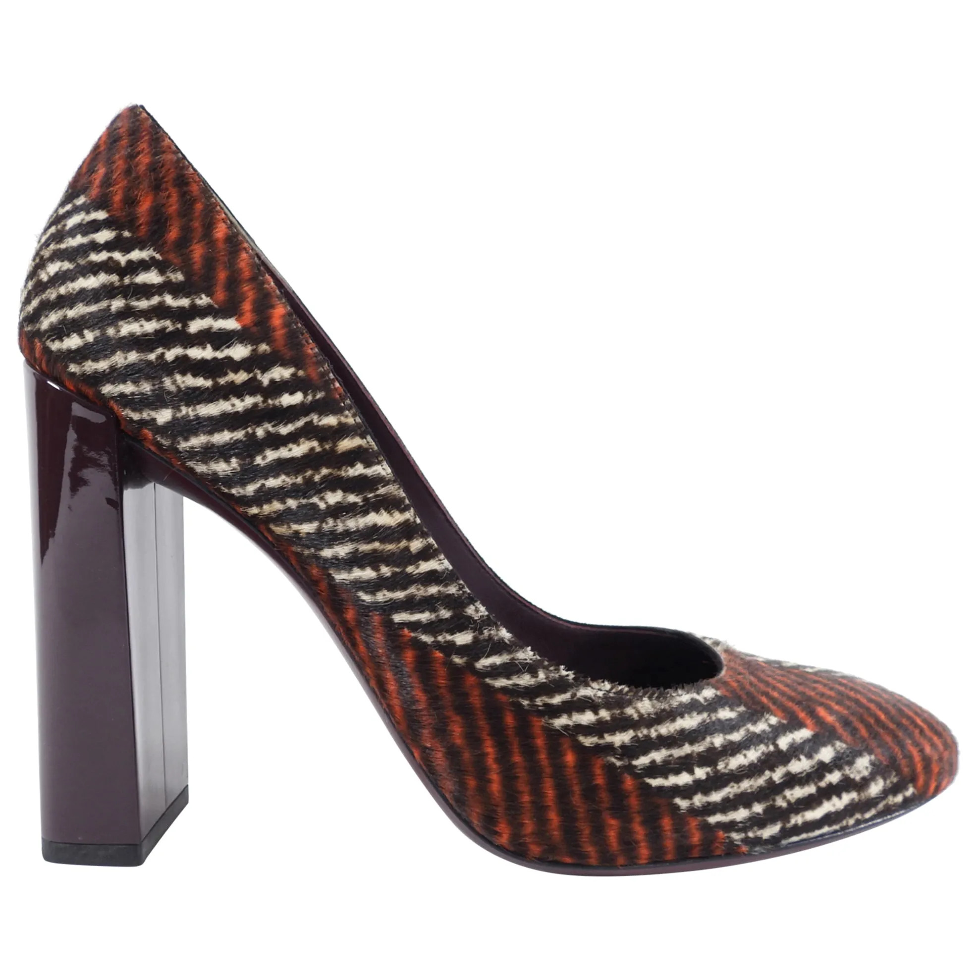 Fendi Orange and Burgundy Printed Calf Hair Block Heel Pumps - EU39