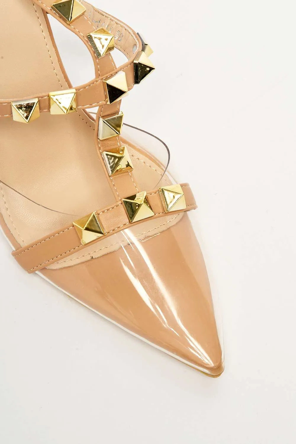 Giovanni Perspex Studded Strappy Court Shoe Sandal in Beige