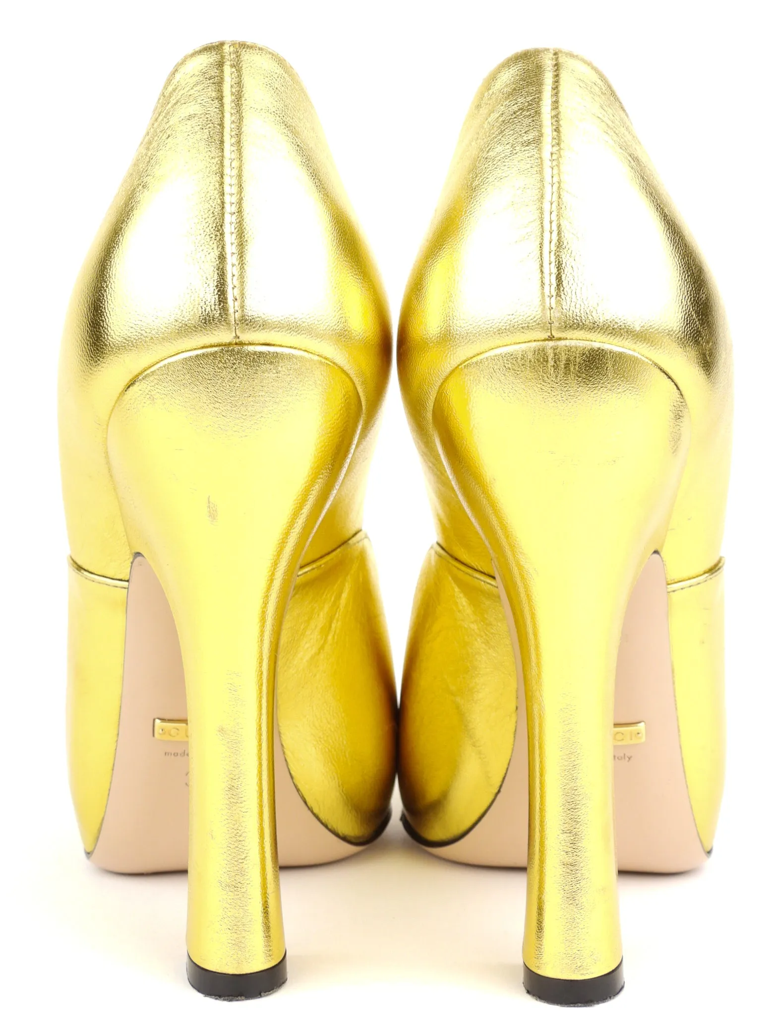 Gucci Gold Metallic Leather Lesley Mary Jane Pumps - 39 IT