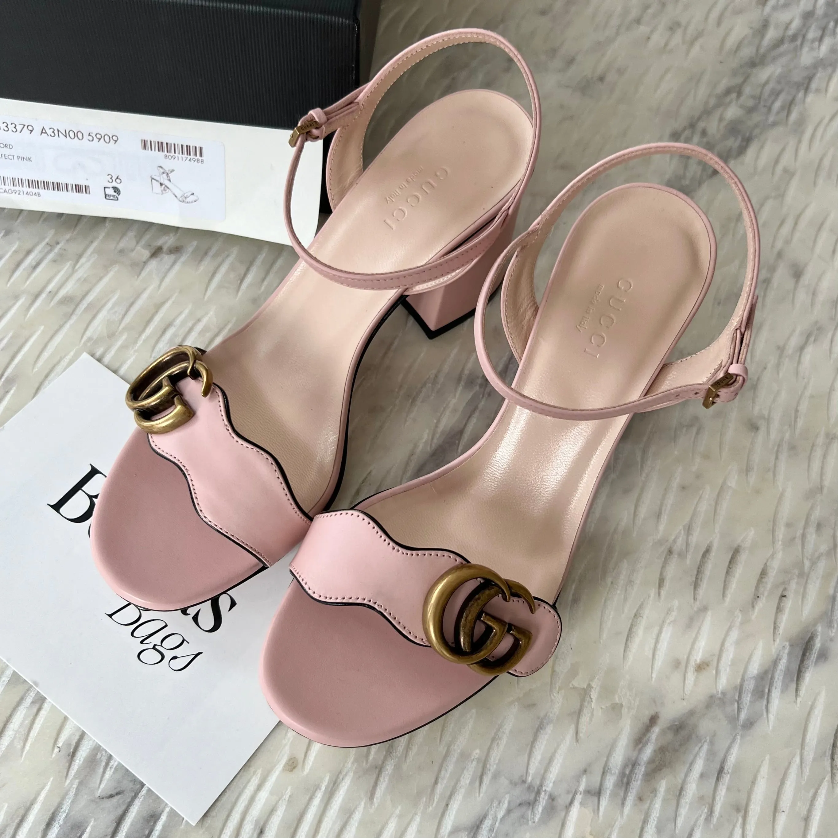 Gucci Leather Mid Heel Sandals