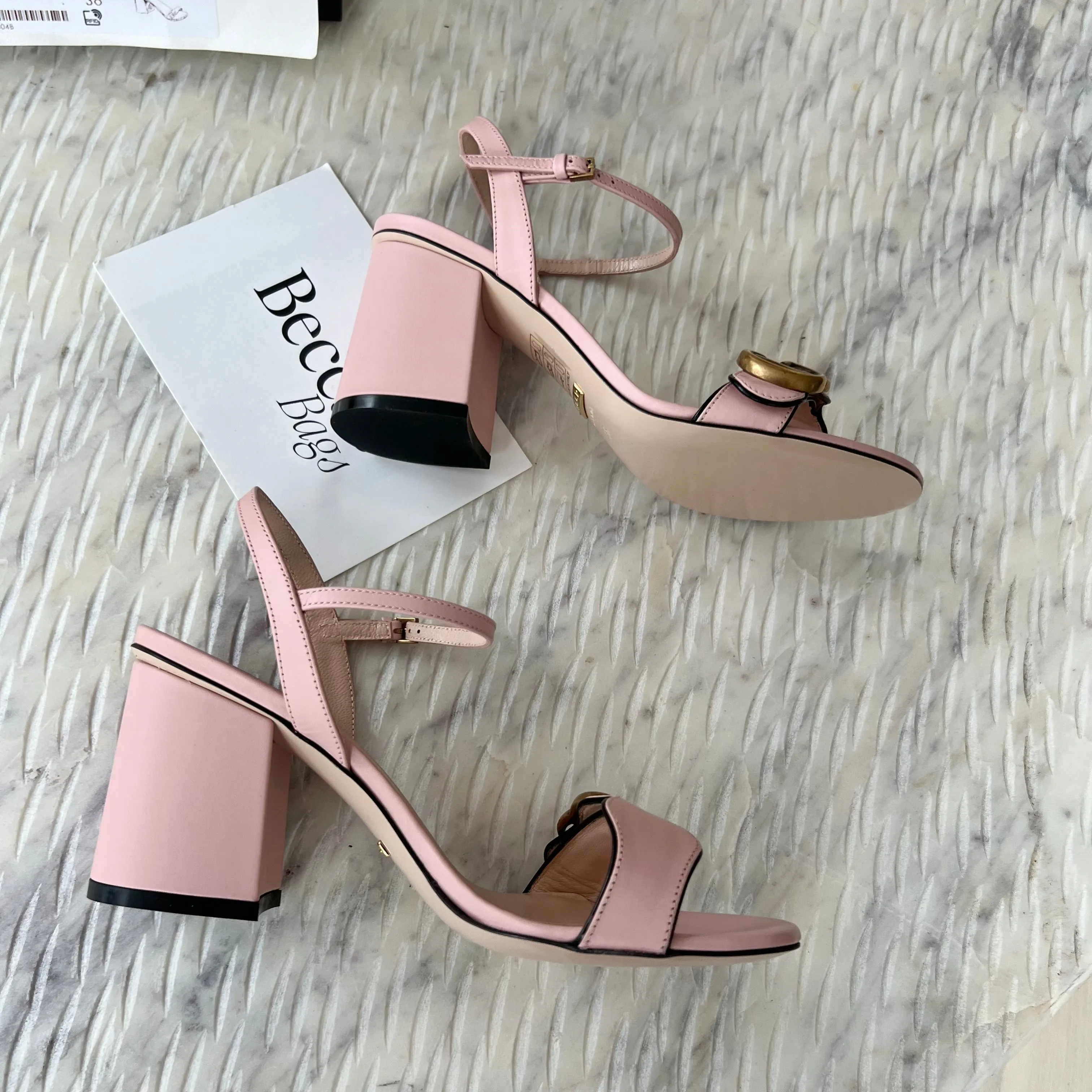 Gucci Leather Mid Heel Sandals