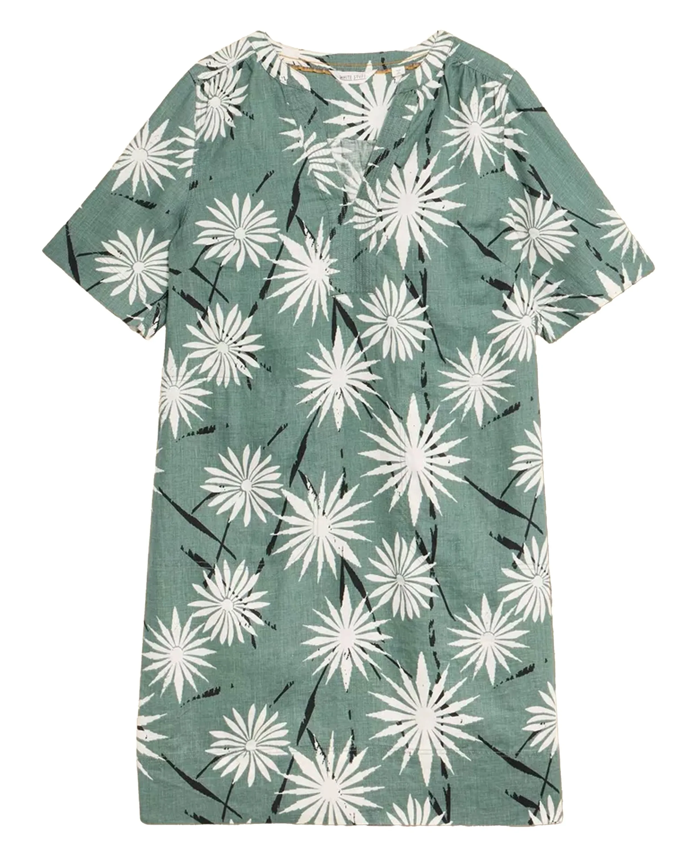 June Linen Shift Dress - Green Print