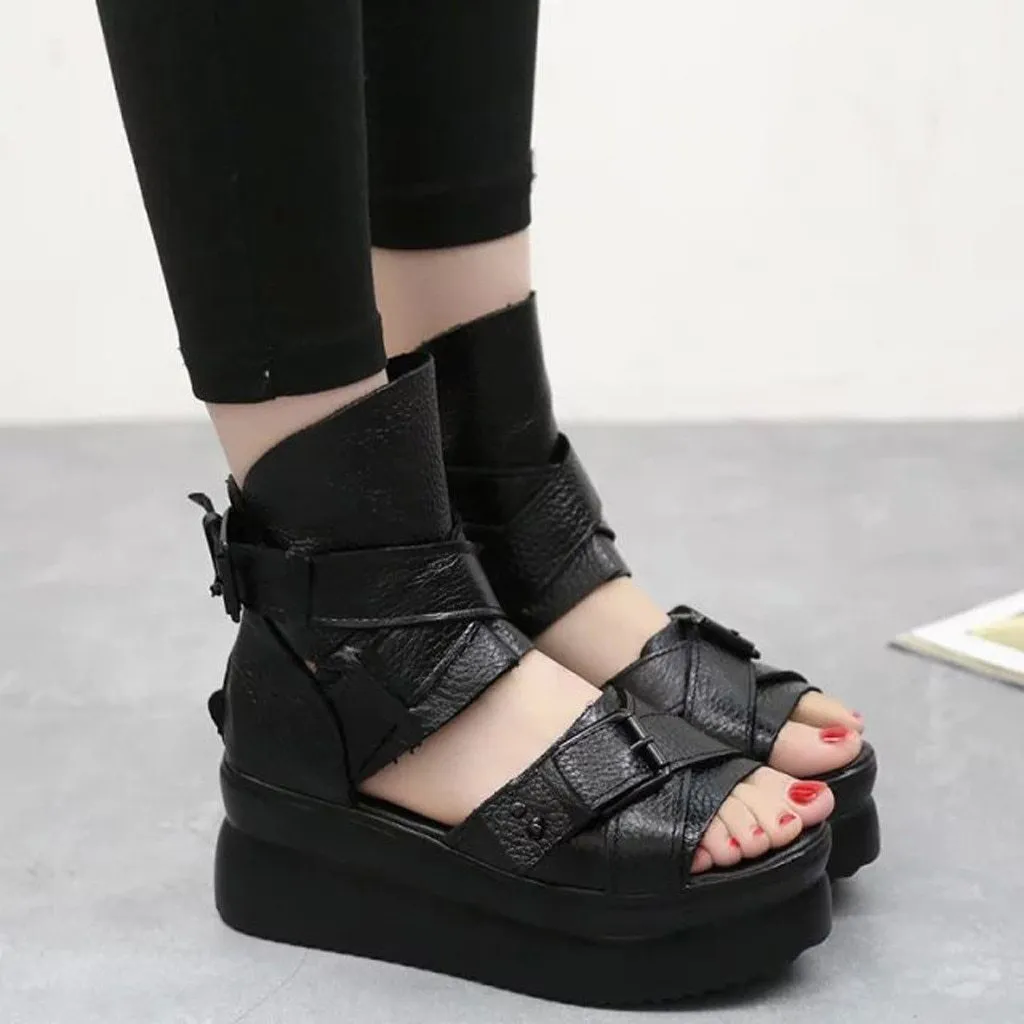 Leather Wedge women sandals