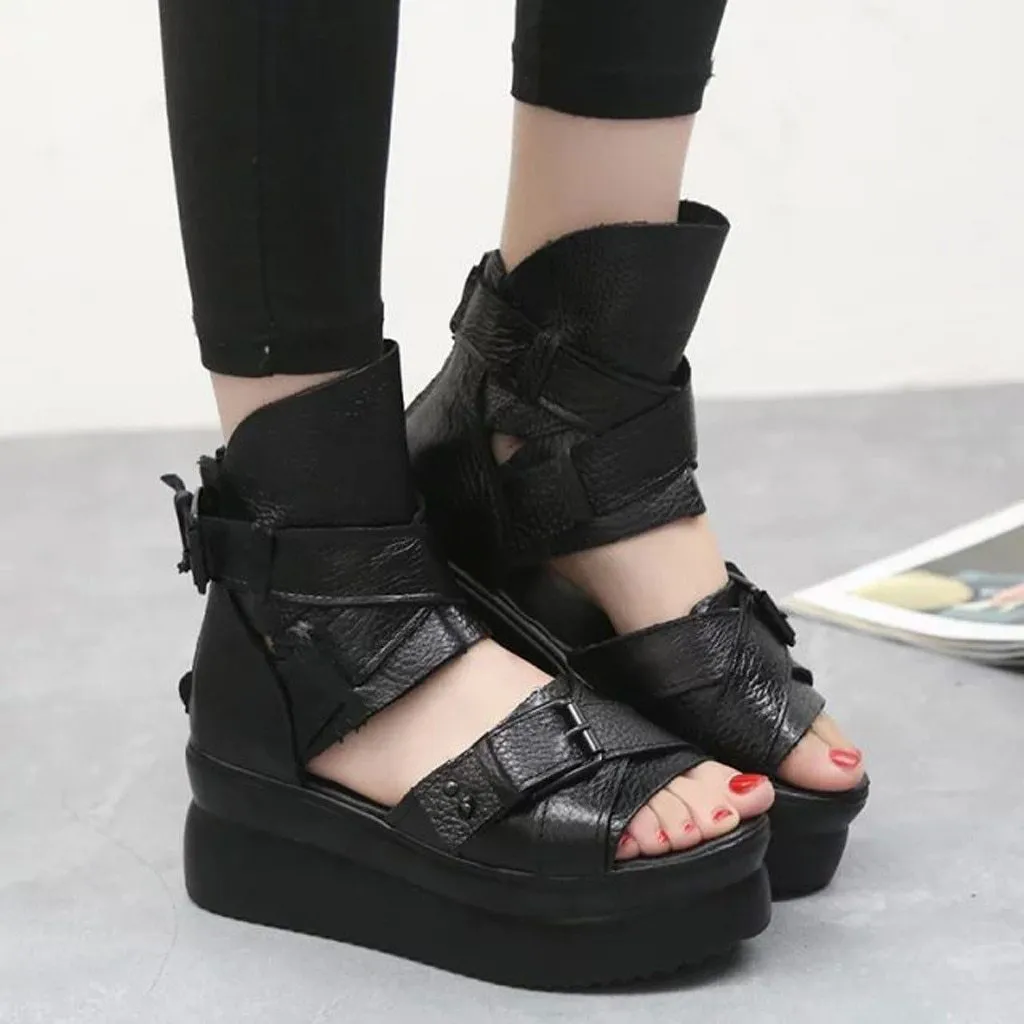 Leather Wedge women sandals